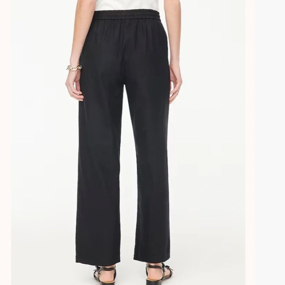 J crew black Linen-blend slim wide-leg drawstring pant